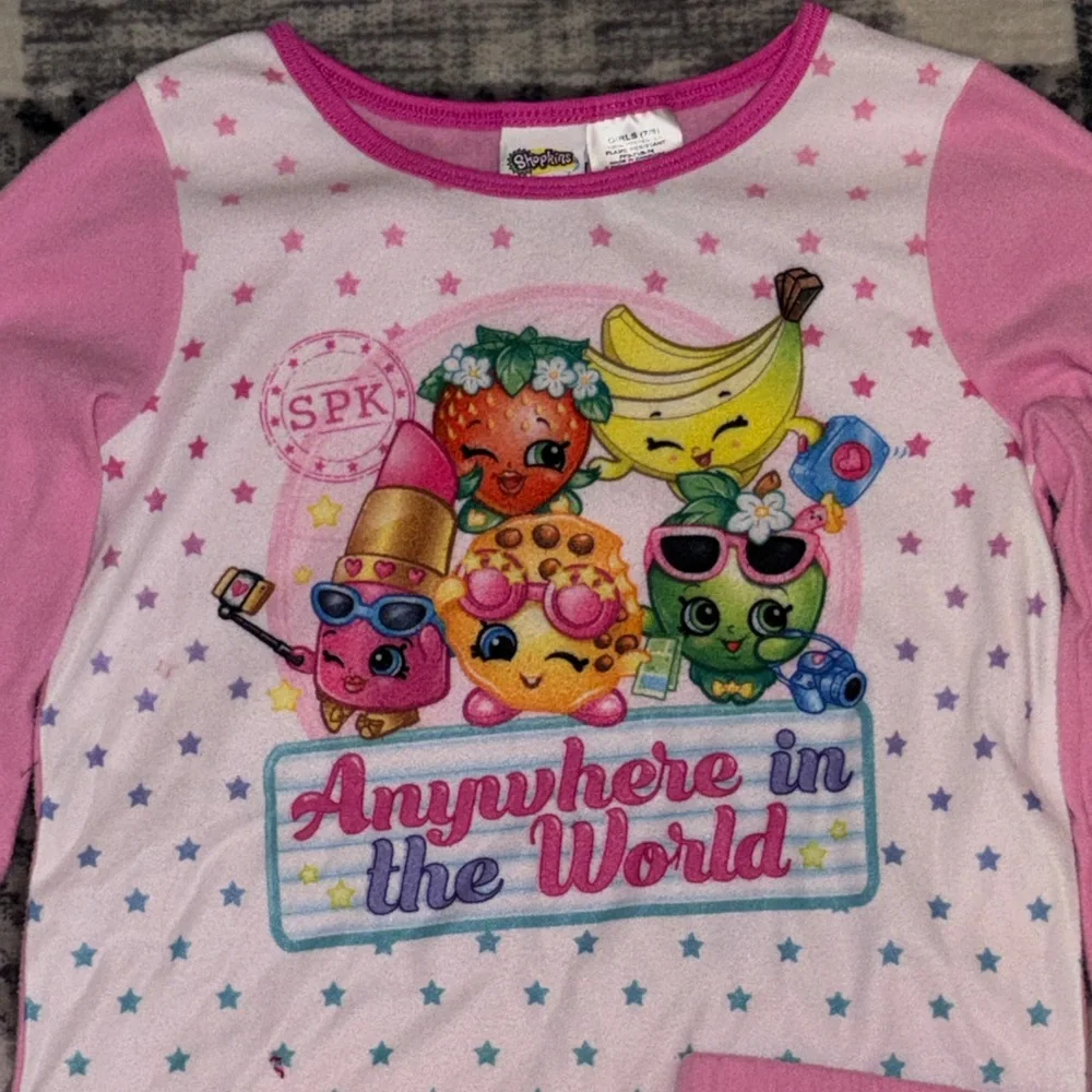 Shopkins Pink Pajama Set with Colorful Characters